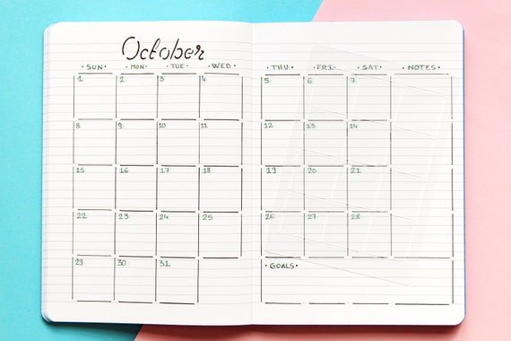 Monthly Overview Calendar Stencil For Bullet Journal And Etsy