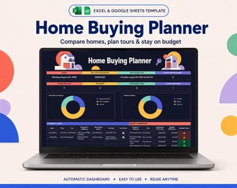 Planilha para compra de imóvel, organizador de busca de propriedades, controle de visitas e orçamento, Google Sheets e Excel.