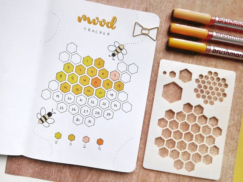 Waben-Hexagon-Habits-Tracker-Bujo-Schablone, dekorative Schablone für Journal und Planer Bild 1