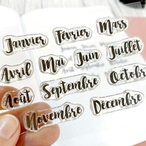 French Months lettering clear stamps, Calendar stamp set for journal and planner