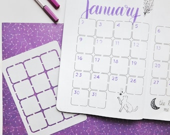 Monthly Overview Calendar Stencil For Journal And Planner, Monthly Layout Stencil, Planner Template Stencil