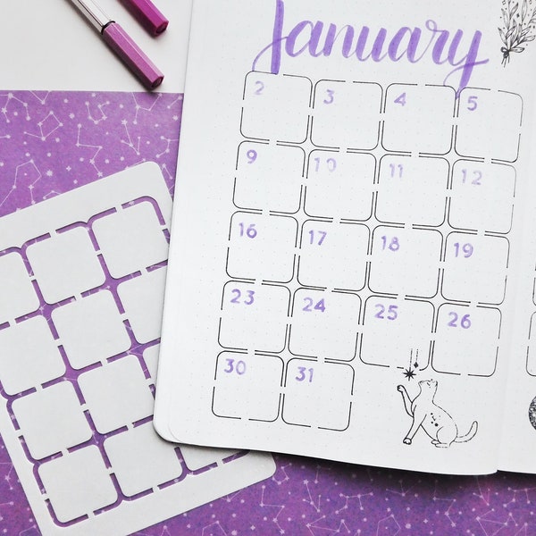 Monthly Overview Calendar Stencil For Journal And Planner, Monthly Layout Stencil, Planner Template Stencil