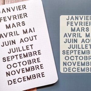 Stencil mensile francese per diario e pianificatore, stencil 12 mesi, stencil layout diffuso