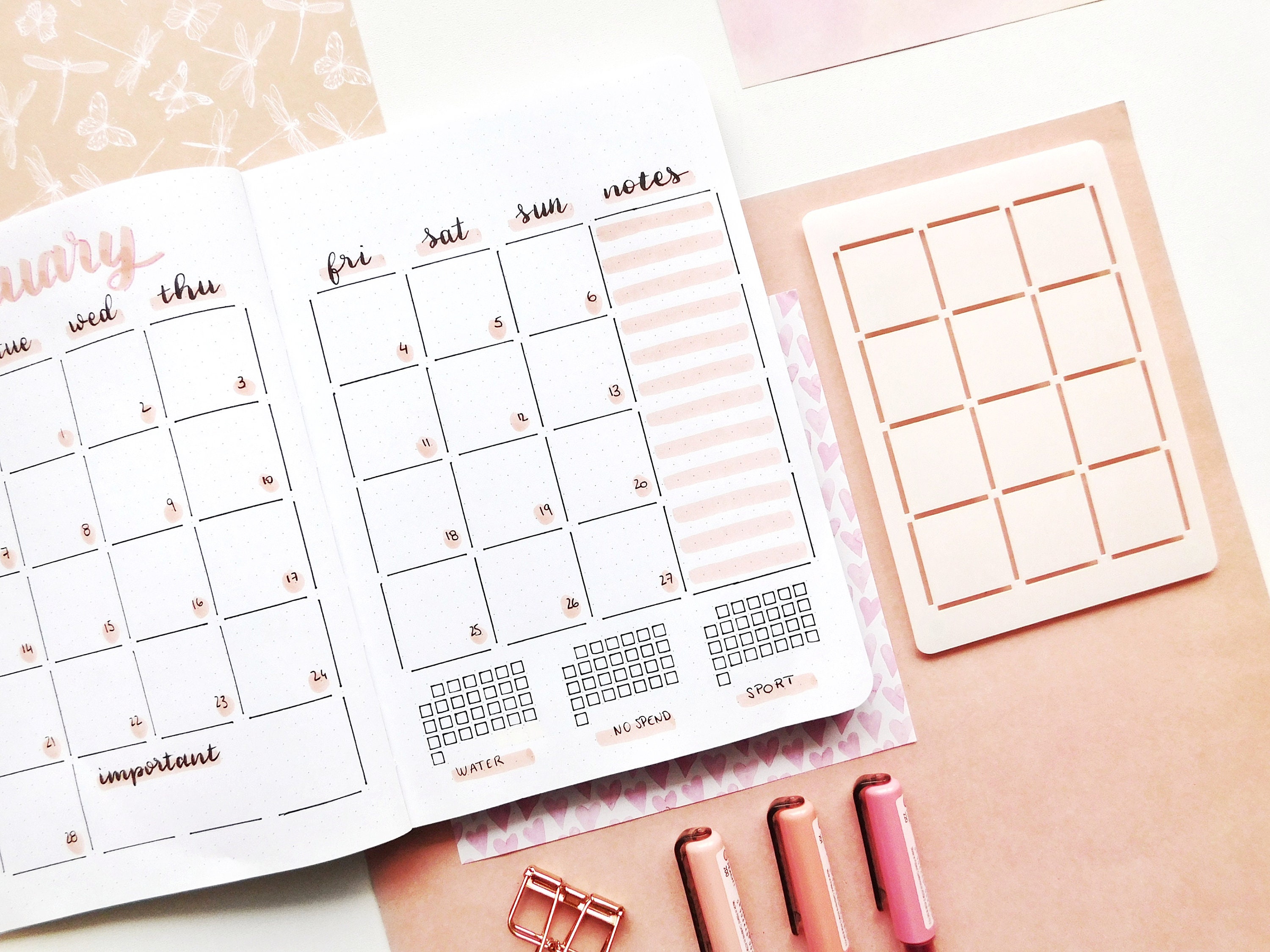 Monthly Overview Calendar Stencil for Journal and Planner, Monthly Layout  Stencil, Planner Template Stencil 