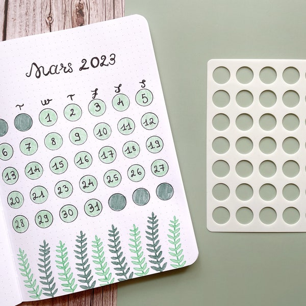 Runde Schablone für Monatsübersichten, Gewohnheitstracker-Schablone für Tagebücher und Planer, dekorative Bullet-Journal-Schablone, Geschenkidee für Schreibwaren