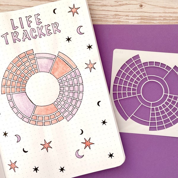 Monthly Circle Tracker Stencil for Journal and Planner, Wheel of Life Layout Stencil