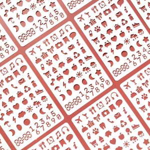 Schablone mit täglichen Symbolen für Tagebuch und Planer, 42 Lebenssymbole + Digitaluhr und Zahlen Bild 11