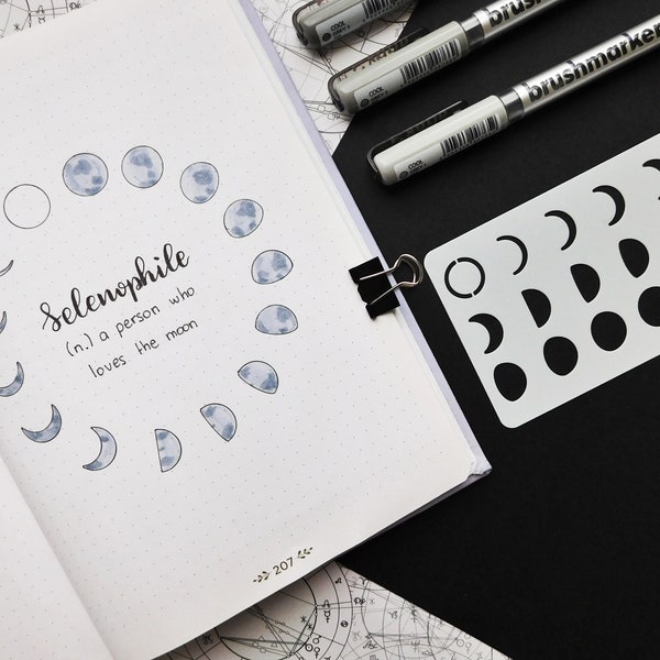 Moon Phase mini Stencil for Journal and Planner, Moon Calendar Stencil for Planner and Srcapbooking