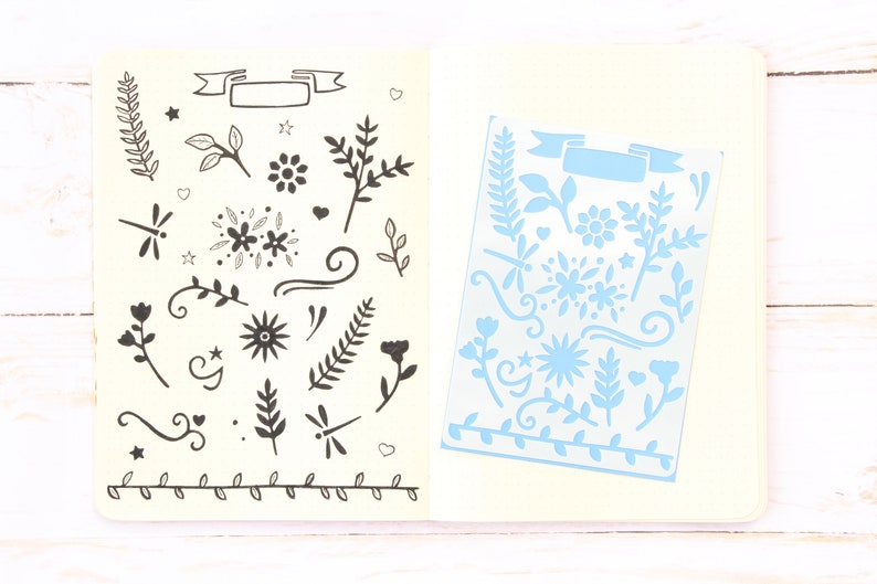 Flowers stencil for Bullet journal and planner, Wreath flower stencil