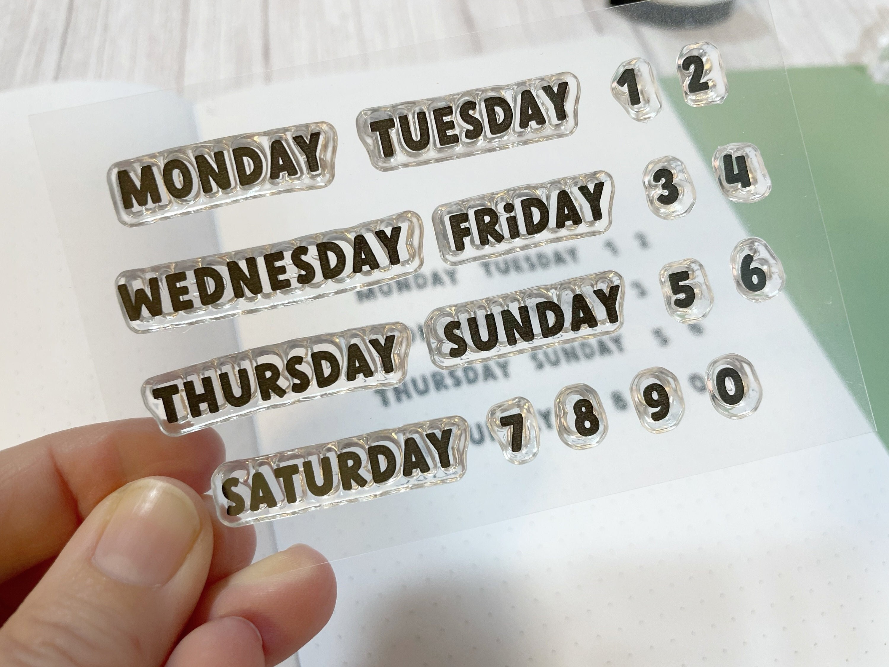 Weekdays and number lettering clear stamps, Calendar layout stamp set for journal and planner