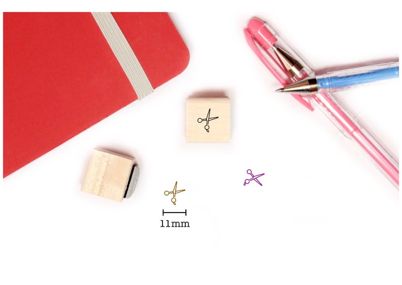 Scissors Stamp for Planner and Bullet Journal, Mini Icon Wood Stamp 11mm image 1