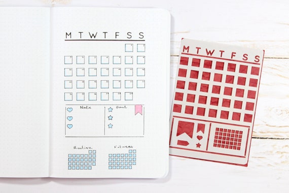 Monthly Overview Calendar Stencil For Bullet Journal And Etsy