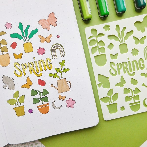 Spring stencil for Journal Spread, Decorative Stencil for Planner and Scrapbooking