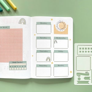 Wöchentliche und tägliche Layout-Schablone für Tagebuch und Planer, Mehrzweck-Bujo-Schablone, Schreibwarengeschenk