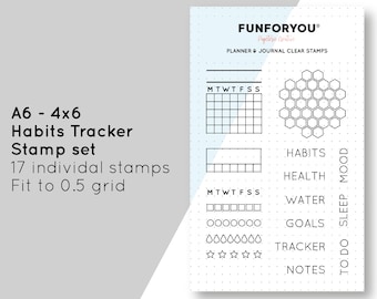 Habits Tracker Clear Stamp for Planner and Bullet Journal, Layout Clear Stamp Set