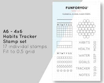 Habits Tracker Clear Stamp for Planner and Bullet Journal, Layout Clear Stamp Set