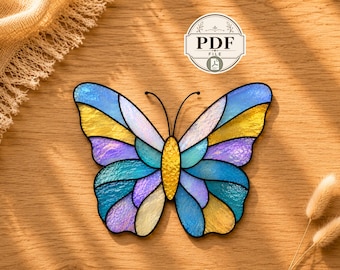 Patrón de vidriera de mariposa en PDF, 2 tamaños de plantilla imprimible para atrapasoles de vidrio, patrón de vidriera DIY para nivel intermedio