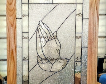 Stained Glass Praying Hands Panel – Four Color Clear Glass Home Decor