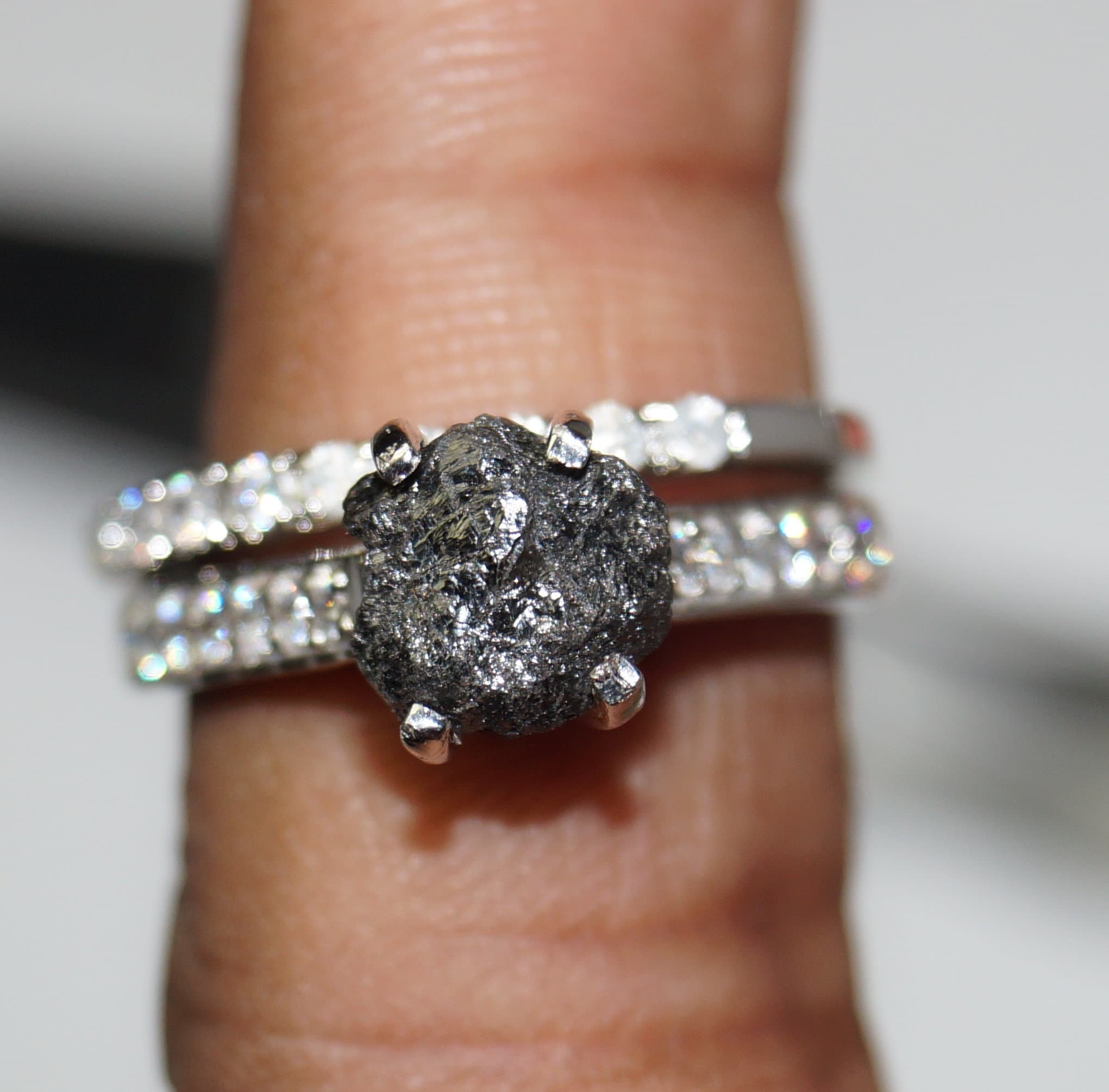 2.80cts Natural Black Raw Diamond Ring Uncut Black Diamond Etsy