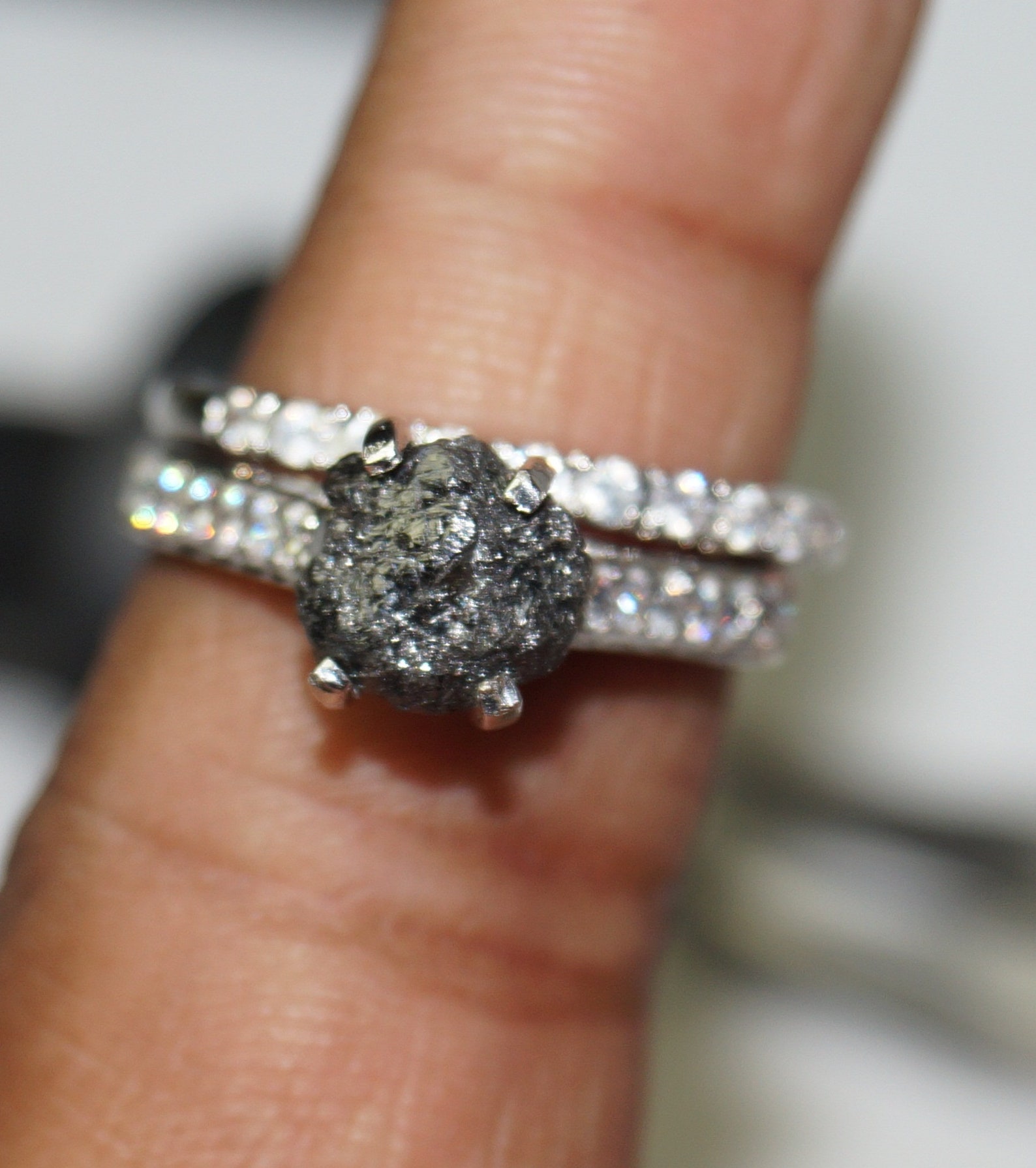 2.80cts Natural Black Raw Diamond Ring Uncut Black Diamond Etsy