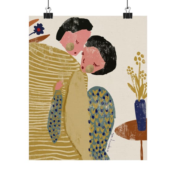 Couple Embracing Art Print, Romantic Summer Hug Poster