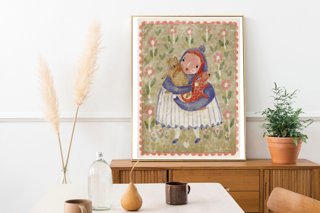 Cat Friendly Little Girl Digital Wall Art, Cat Exhibition Poster ...