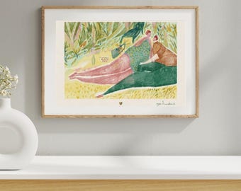 Couple in Nature Art Print: Colorful Contemporary Wall Decor