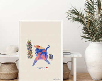 Girl with Her Dog Printable Wall Art, Digital Printable Wall Decor, Museum Poster, Digital Art Print, Colorful Wall Art, Exhibition Poster