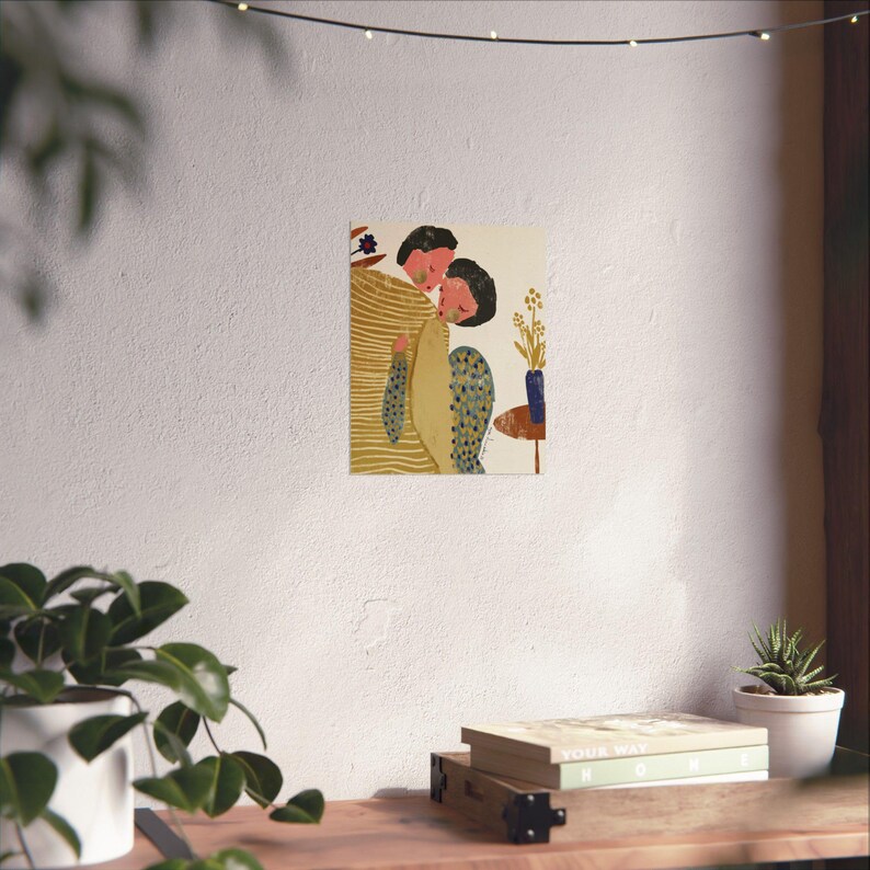Couple Embracing Art Print, Romantic Summer Hug Poster image 6