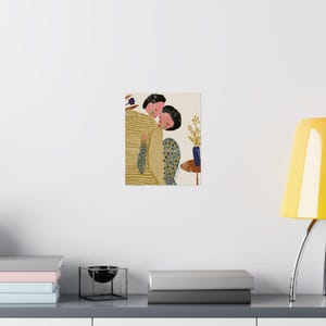 Couple Embracing Art Print, Romantic Summer Hug Poster image 8
