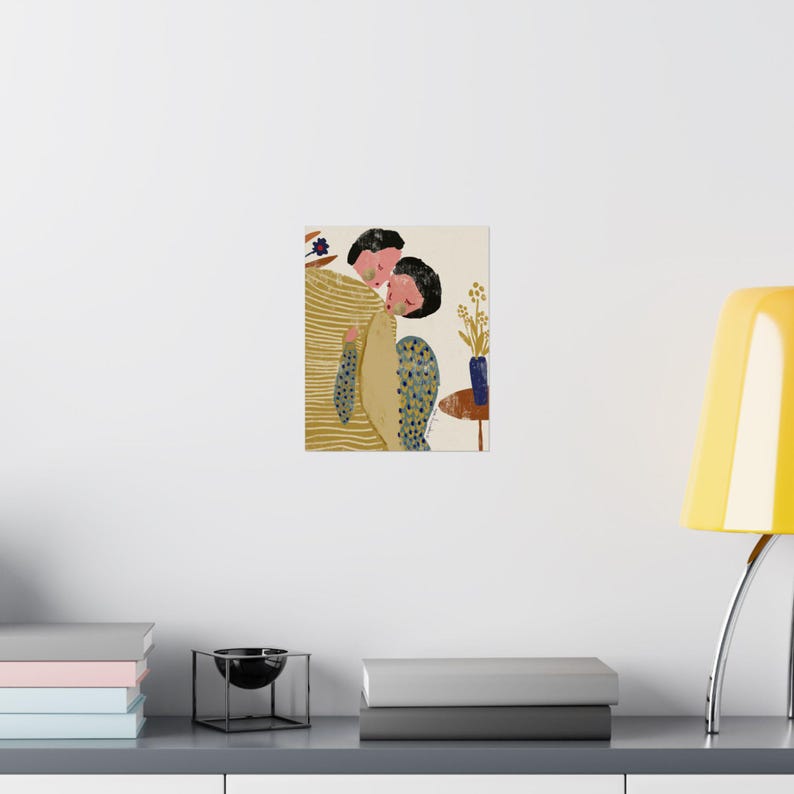 Couple Embracing Art Print, Romantic Summer Hug Poster image 8