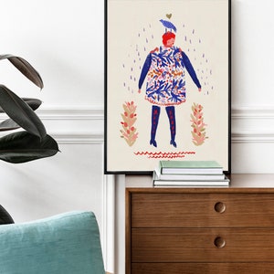 Girl in The Rain Digital Wall Art, Colorful Wall Art, Exhibition Poster, Feminist Art, Museum Poster, Printable Wall Art, Contemporary Art image 4