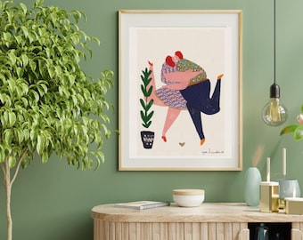 Romantic Couple Art Print: "Dance With Me" Whimsical Illustration