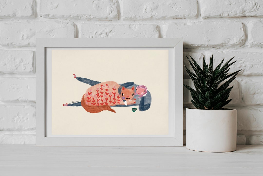 Cat Friendly Little Girl Digital Wall Art, Cat Exhibition Poster ...