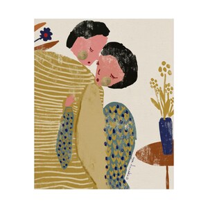 Couple Embracing Art Print, Romantic Summer Hug Poster image 3