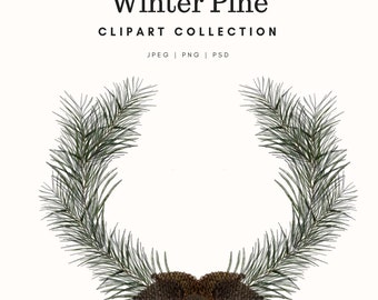 Pine cone Graphics Clipart Set. Commercial Use. Wreaths and Frames - digital illustrations.