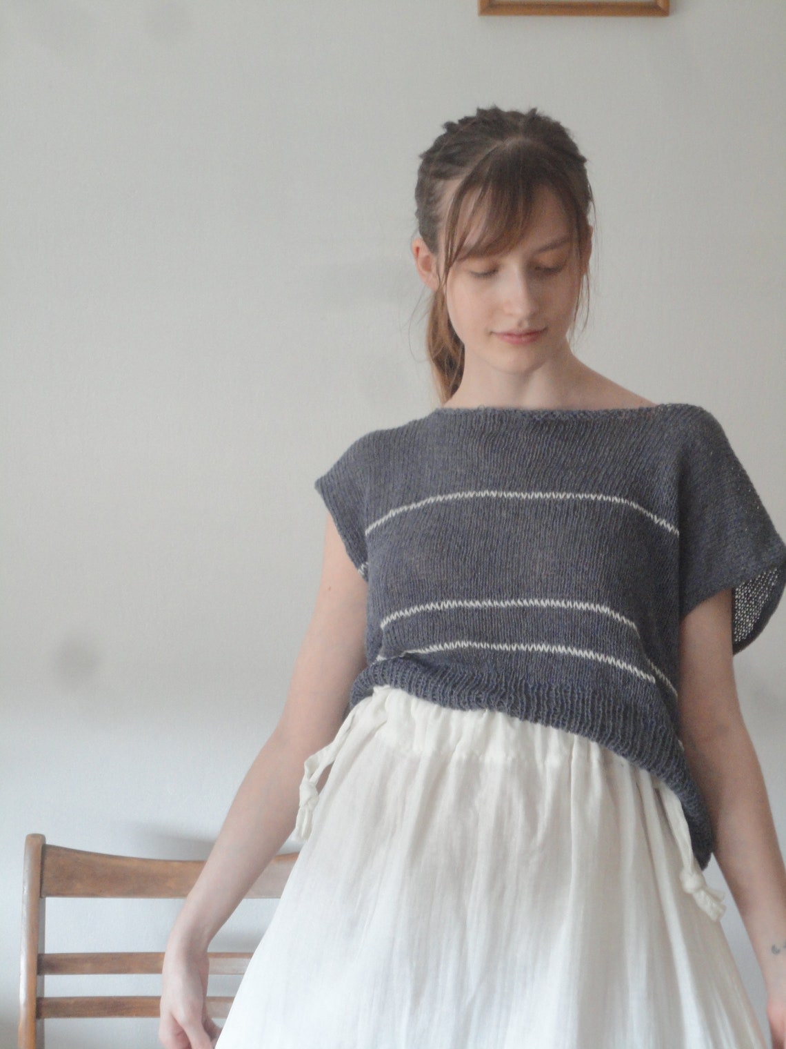 OUTFIT nr. 1 // white soft double gauze skirt and blue knitted Etsy