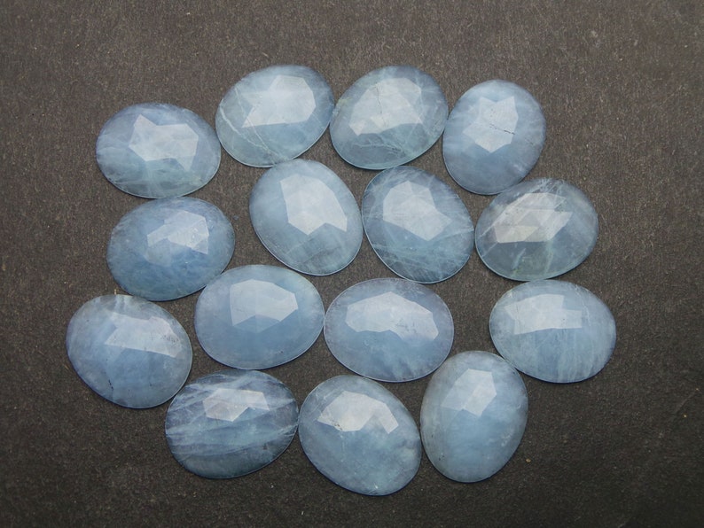 Aquamarine Gemstone Cabochon-Natural Aquamarine Faceted One Side Rose Cut Oval Cabochon-20x16 MM-3 Pcs-High Quality-Wholesalegems #W18273