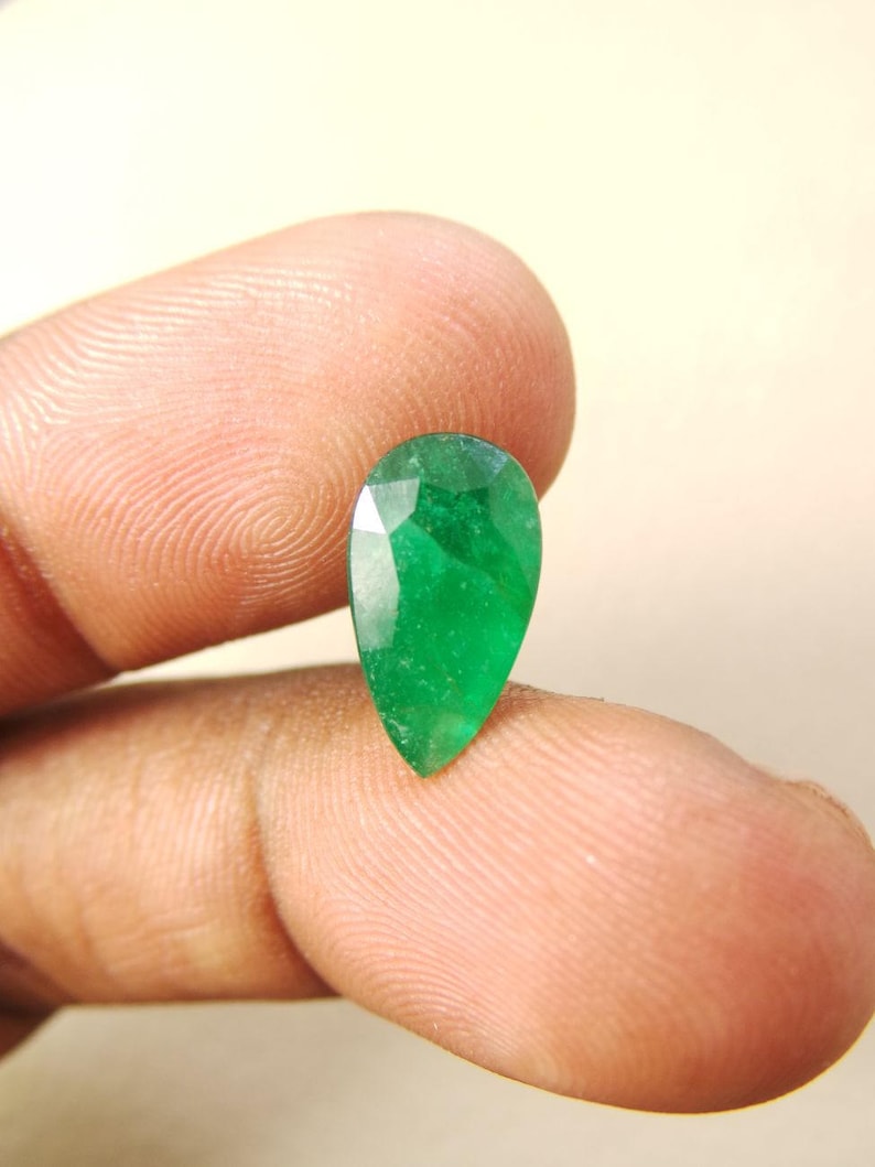 13.5x7.5x5.25 MM Size Wholesalegems 1 Piece Emerald Cuts Natural Emerald Faceted Brilliant Pear Cut Stone High Quality