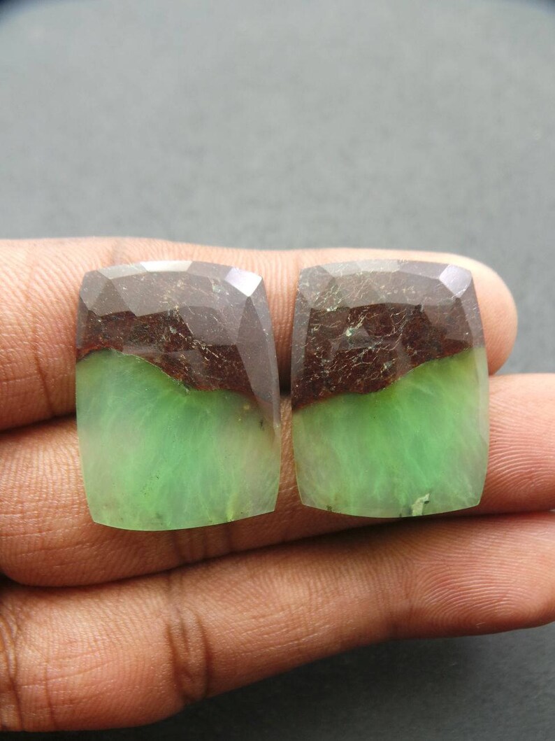 Chrysoprase Gemstone Cabochon-Chrysoprase Cabochons-Natural Chrysoprase Faceted Rose Cut Rectangle Slice Cabochon-27x21 MM-Wholesalegems