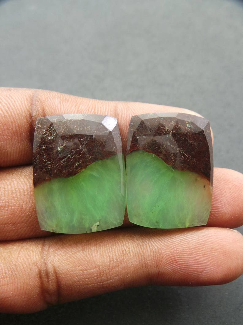 Chrysoprase Gemstone Cabochon-Chrysoprase Cabochons-Natural Chrysoprase Faceted Rose Cut Rectangle Slice Cabochon-27x21 MM-Wholesalegems