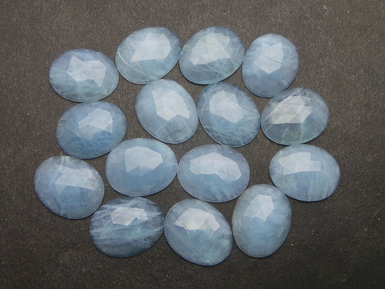 Aquamarine Gemstone Cabochon-Natural Aquamarine Faceted One Side Rose Cut Oval Cabochon-20x16 MM-3 Pcs-High Quality-Wholesalegems #W18273