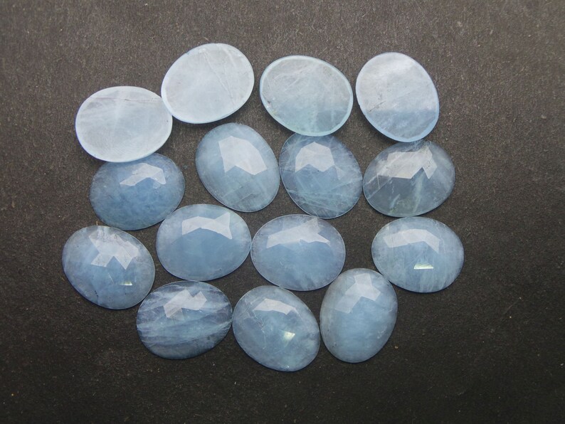 Aquamarine Gemstone Cabochon-Natural Aquamarine Faceted One Side Rose Cut Oval Cabochon-20x16 MM-3 Pcs-High Quality-Wholesalegems #W18273