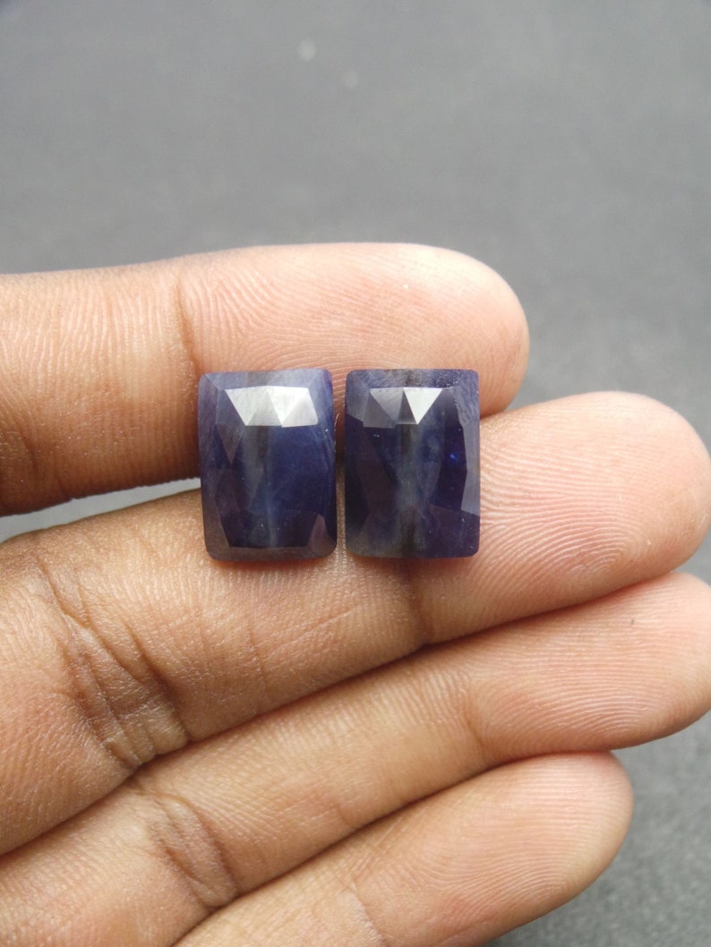 Blue Sapphire Gemstone Cabochon-Blue Sapphire Cabochon-Natural Sapphire Faceted Rose Cut Rectangle Cabochon-13x9.5 MM-1 Pair-Wholesalegems