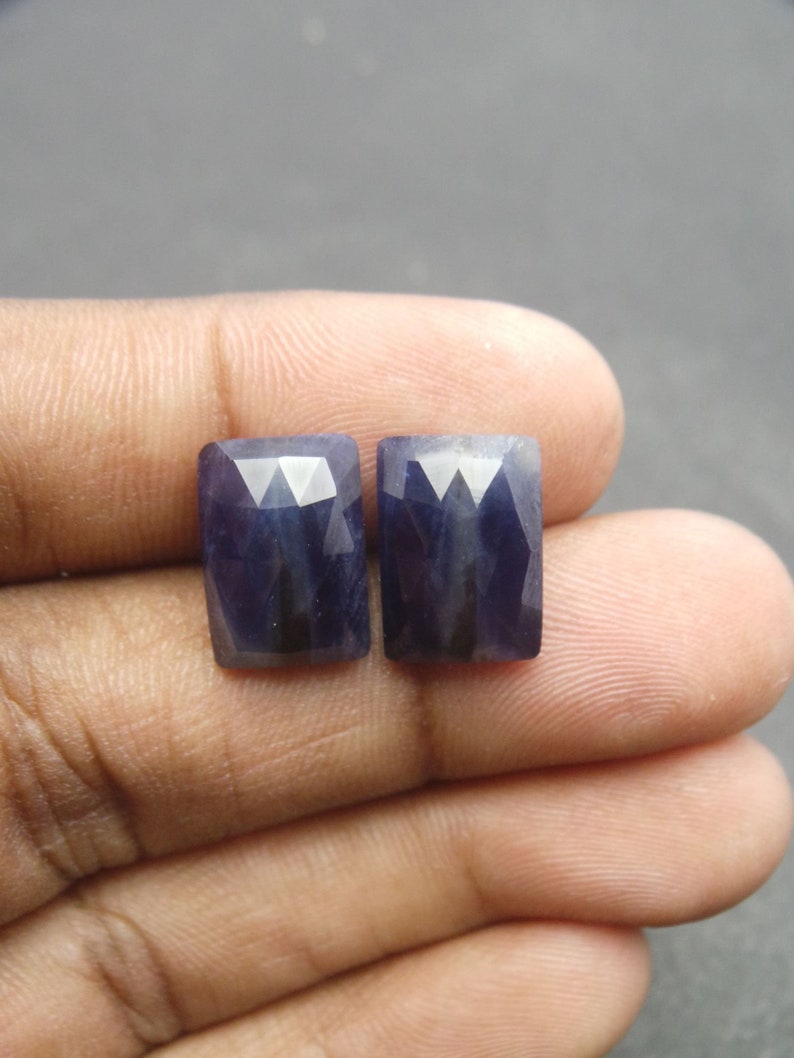 Blue Sapphire Gemstone Cabochon-Blue Sapphire Cabochon-Natural Sapphire Faceted Rose Cut Rectangle Cabochon-13x9.5 MM-1 Pair-Wholesalegems