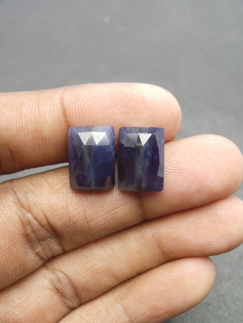 Blue Sapphire Gemstone Cabochon-Blue Sapphire Cabochon-Natural Sapphire Faceted Rose Cut Rectangle Cabochon-13x9.5 MM-1 Pair-Wholesalegems