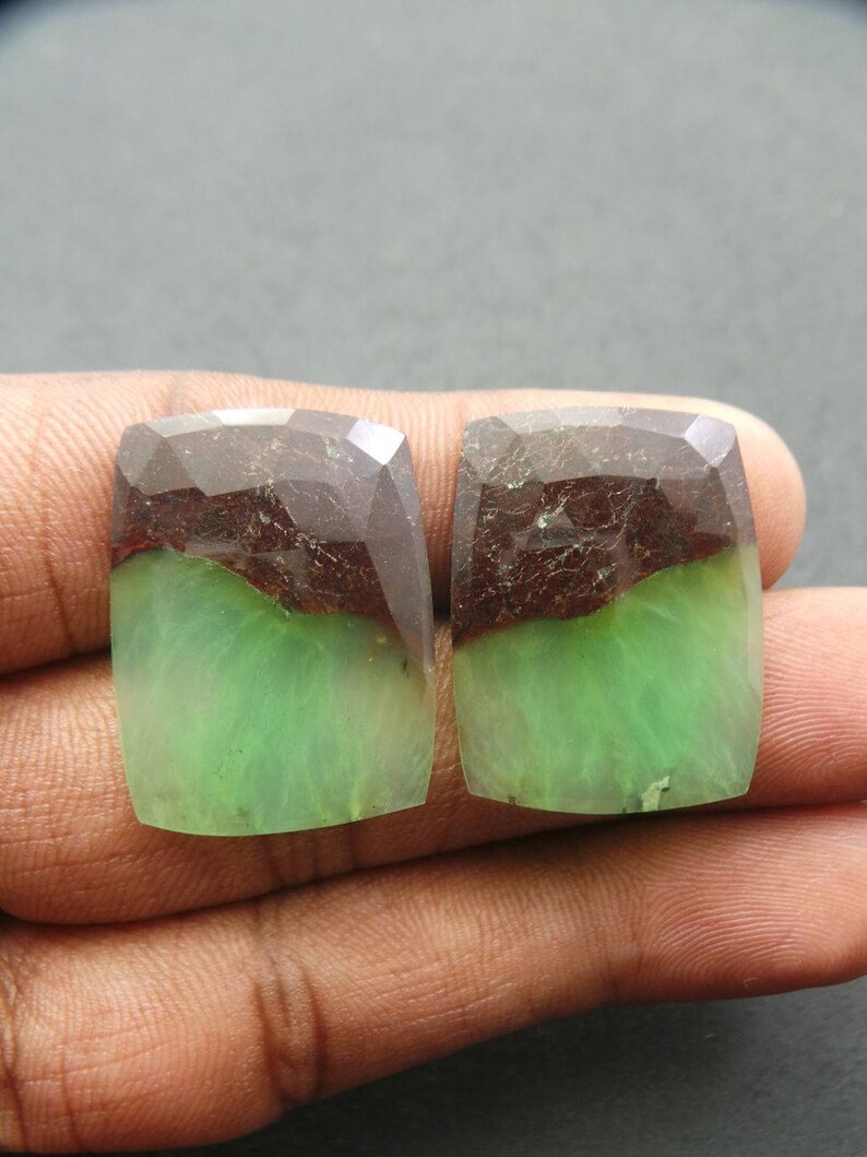 Chrysoprase Gemstone Cabochon-Chrysoprase Cabochons-Natural Chrysoprase Faceted Rose Cut Rectangle Slice Cabochon-27x21 MM-Wholesalegems