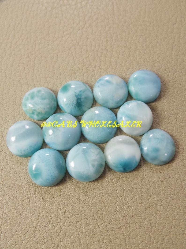 Wholesalegems Natural Larimar Smooth Round Shape Cabochons Larimar Cabochons High Quality 2 Pieces 13-13.5 MM Size