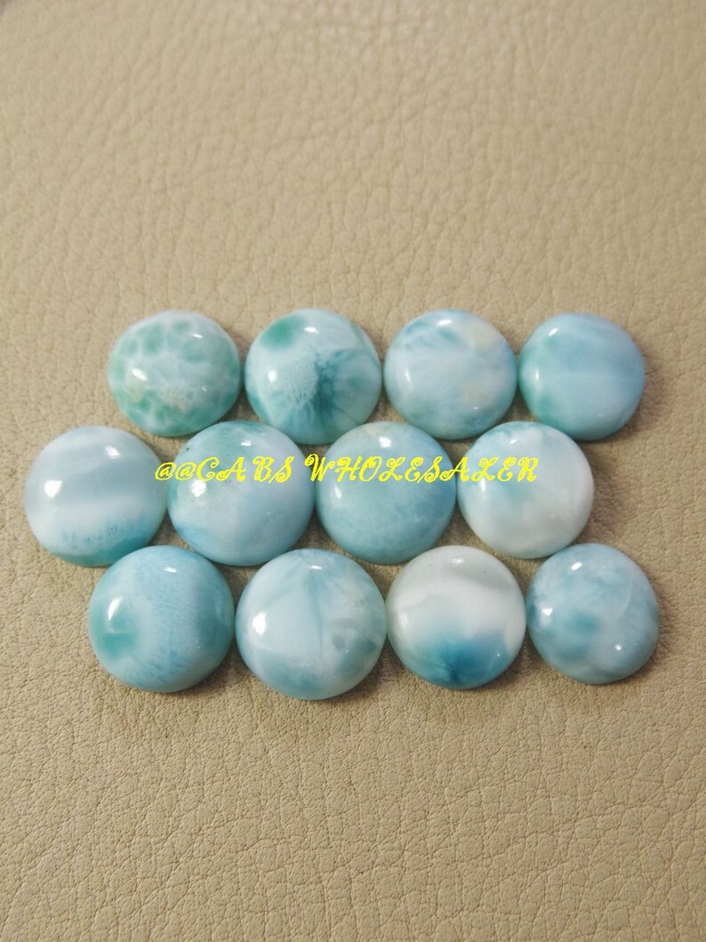 Wholesalegems Natural Larimar Smooth Round Shape Cabochons Larimar Cabochons High Quality 2 Pieces 13-13.5 MM Size