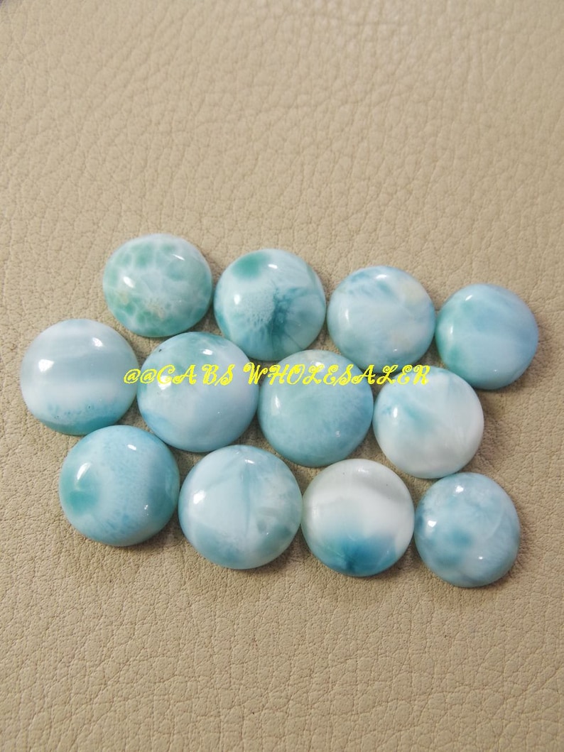 Wholesalegems Natural Larimar Smooth Round Shape Cabochons Larimar Cabochons High Quality 2 Pieces 13-13.5 MM Size